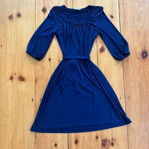 Calvin Klein Navy Scoop-Neck Midi Dress with Self Belt